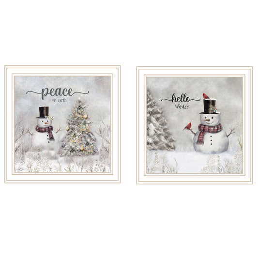 Trendy Decor 4U 2-Piece Vignette Winter - Peace On Earth White Framed Wall Art for Living Room, Holiday Wall Art Print for Home Decor, Bedroom Wall Art by Robin-Lee Viera